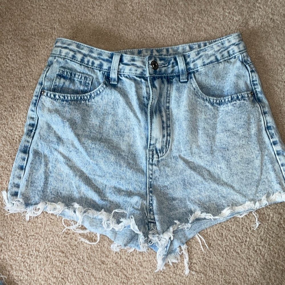 Blue Light-washed Denim Shorts